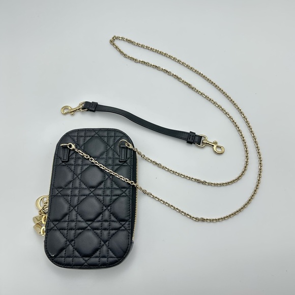 Christian Dior Cannage Phone case Chain Shoulder Bag Leather Black - Picture 6 of 10